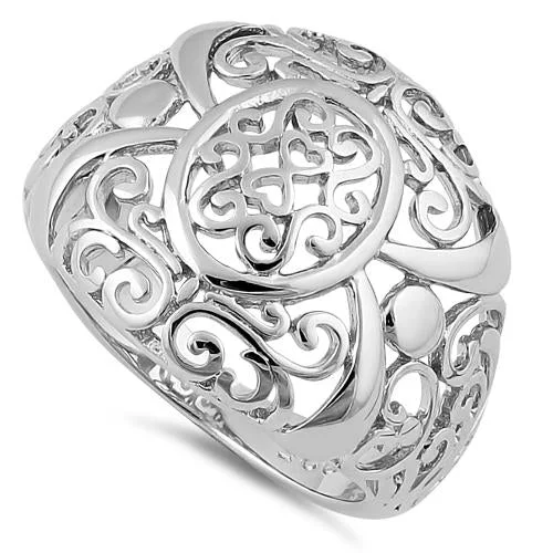 Classic Engagement Rings-Sterling Silver intricate Hearts & Vines Ring