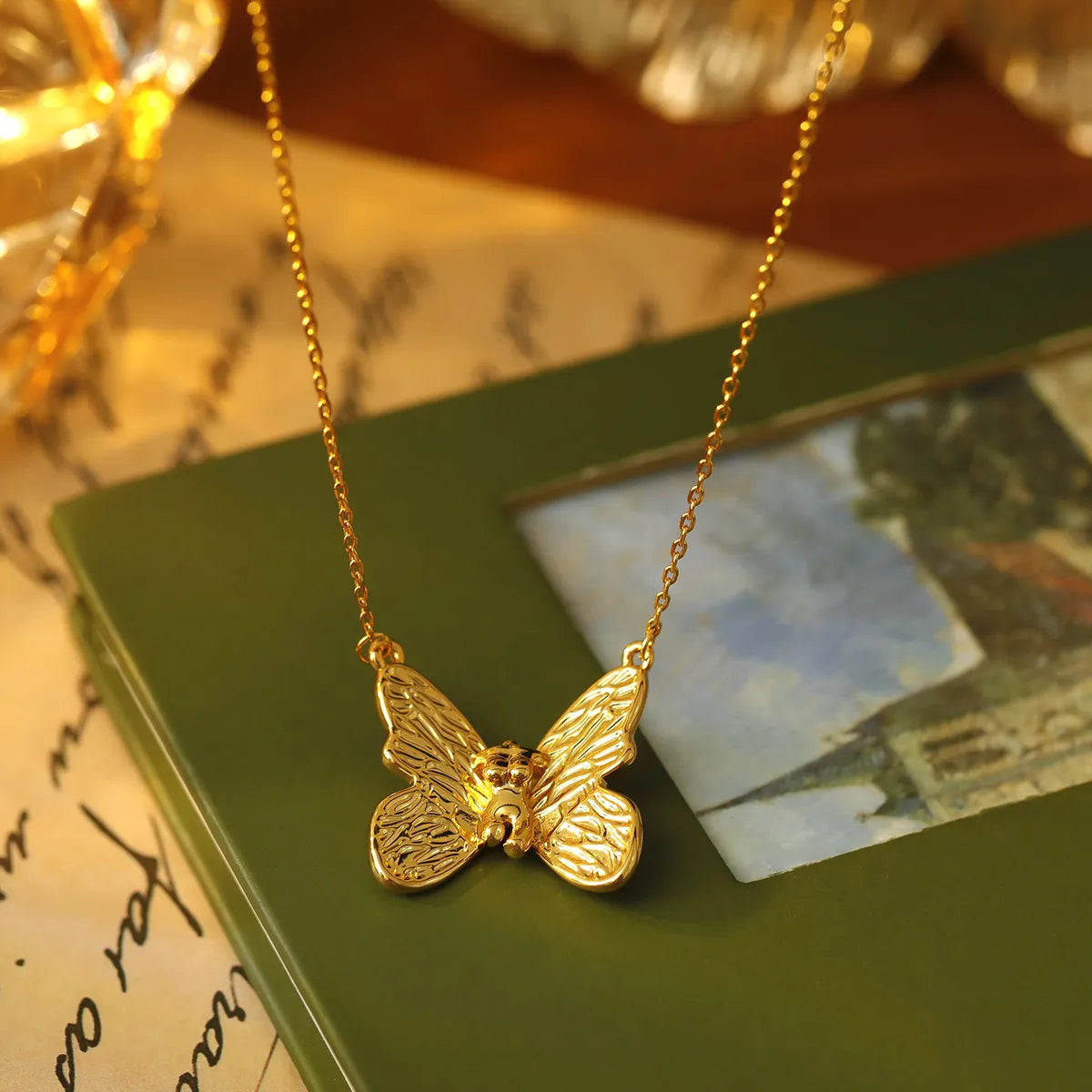 Luxury Gemstone Necklaces-Copper 18K Gold Plated Butterfly Body Pendant Necklace