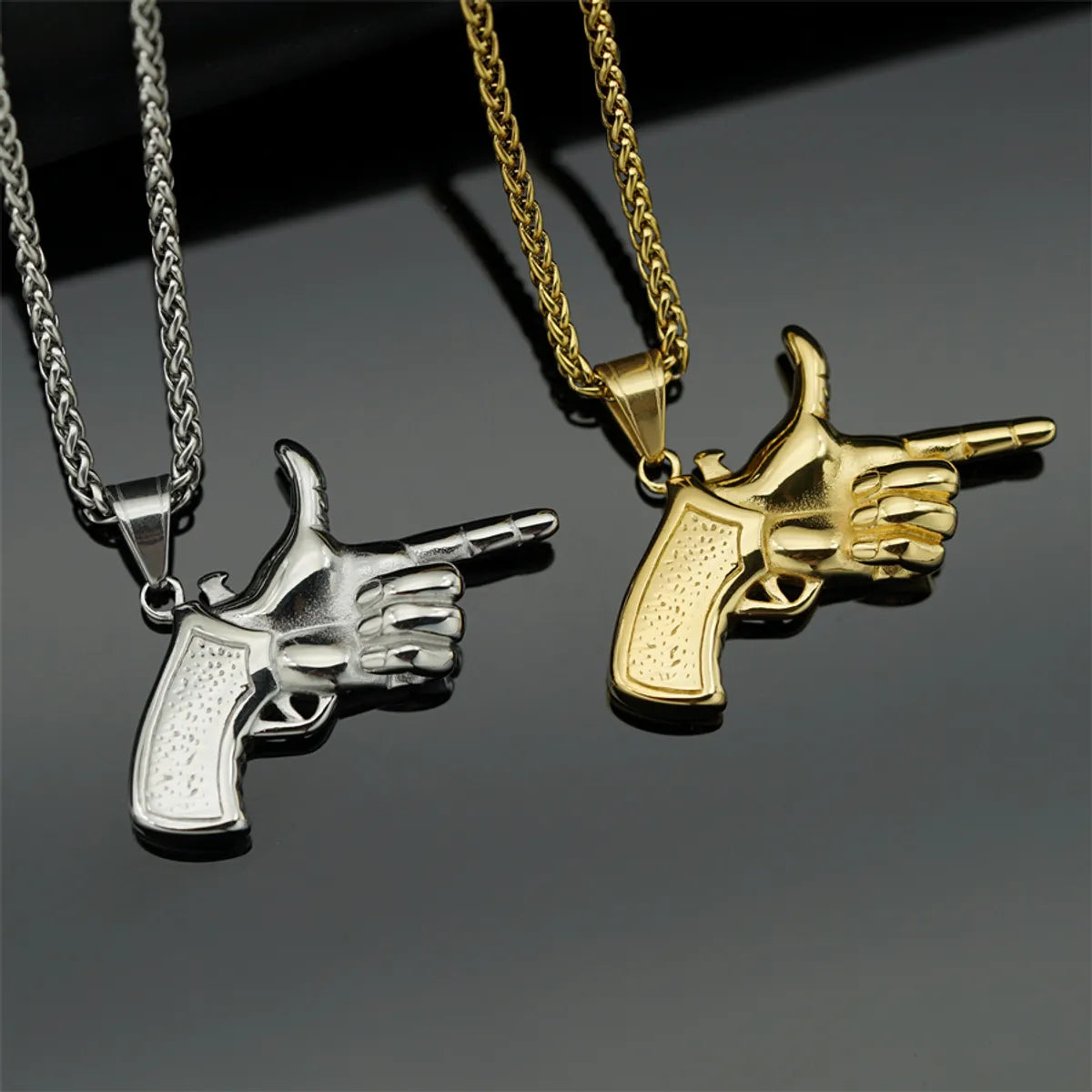 Unique Pendant Necklaces-Funny Novelty Hand Pistol Stainless Steel Plating 18k Gold Plated Unisex Pendant Necklace