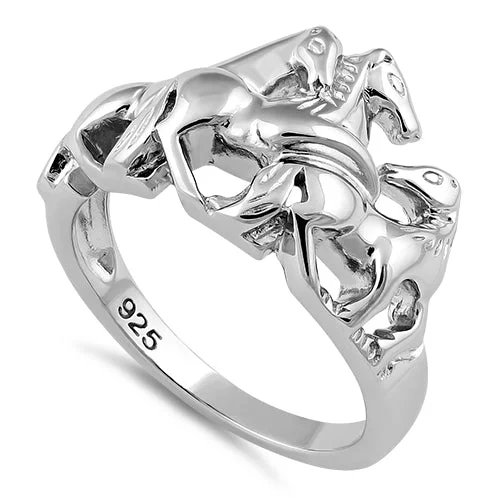 Elegant Engagement Rings-Sterling Silver Horses Ring