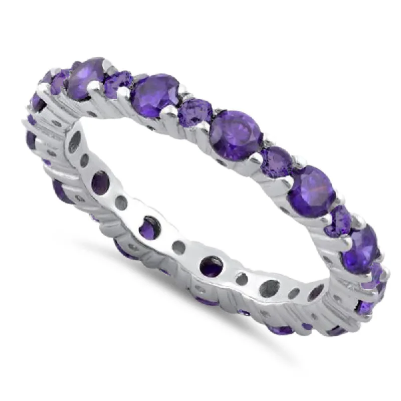 Ruby Wedding Rings-Sterling Silver Eternity Amethyst CZ Ring