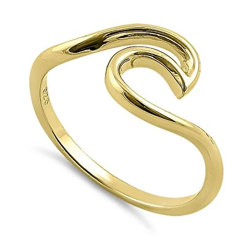 Vintage Sterling Silver Rings-Sterling Silver Gold Plated Ocean Wave Ring