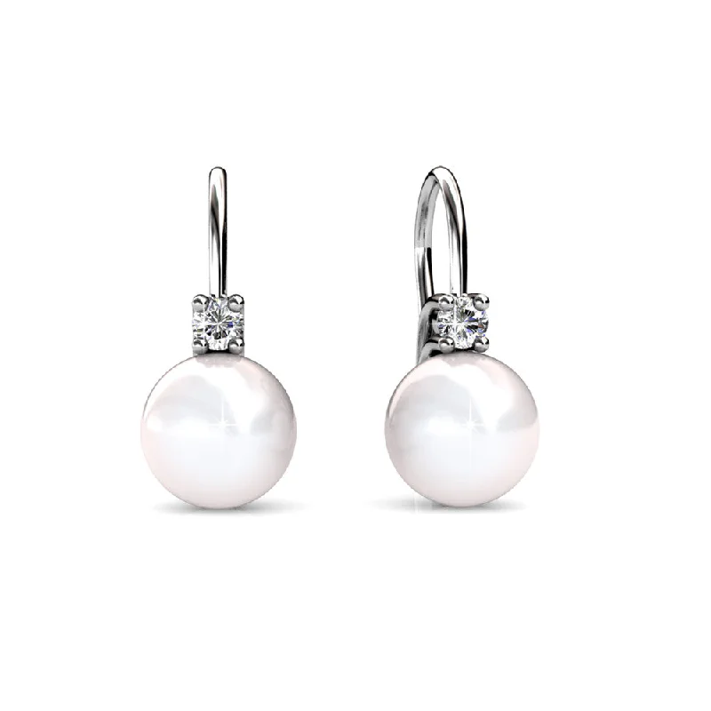 Gemstone Drop Earrings-Cassie 18k White Gold Freshwater Pearl Drop Earrings with Swarovski Crystals