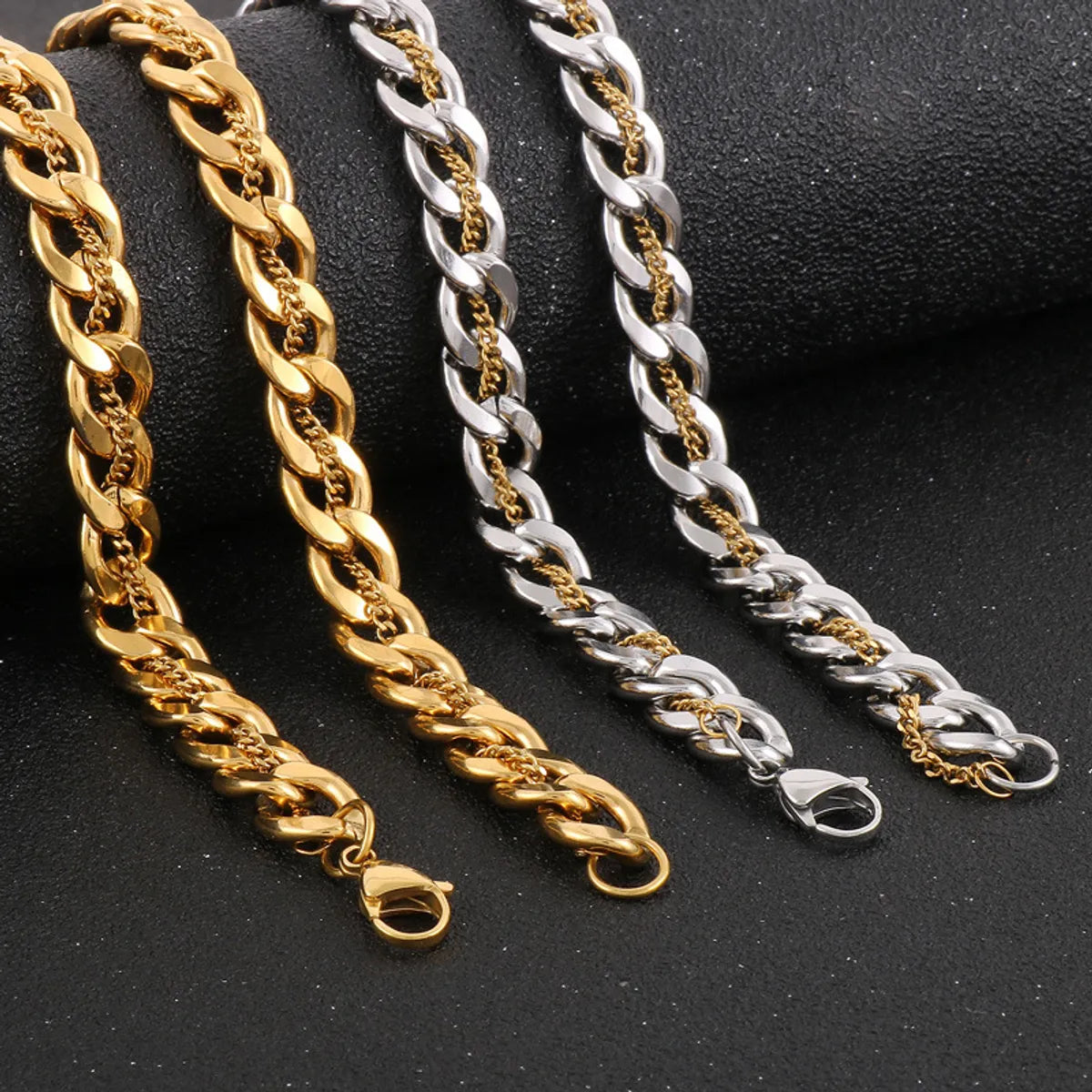 Adjustable Necklaces-Hip-Hop Retro Geometric Stainless Steel Plating Chain 18K Gold Plated Men'S Necklace