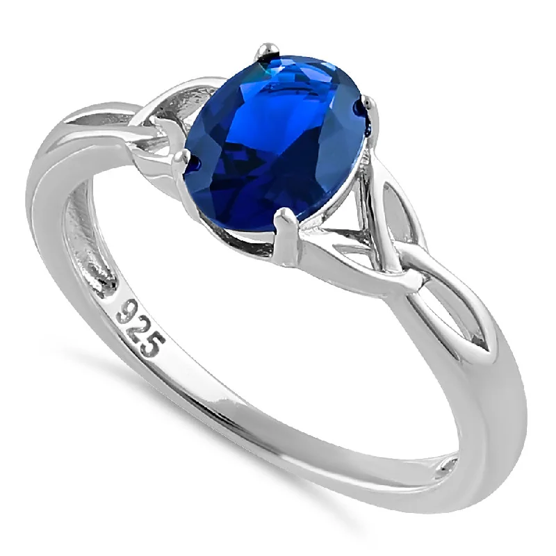 Designer Engagement Rings with Diamonds-Sterling Silver Charmed Oval Blue CZ Ring