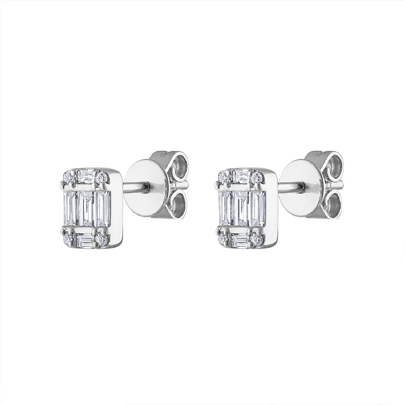 Trendy Silver Earrings-14KT GOLD DIAMOND BAGUETTE STUD EARRING