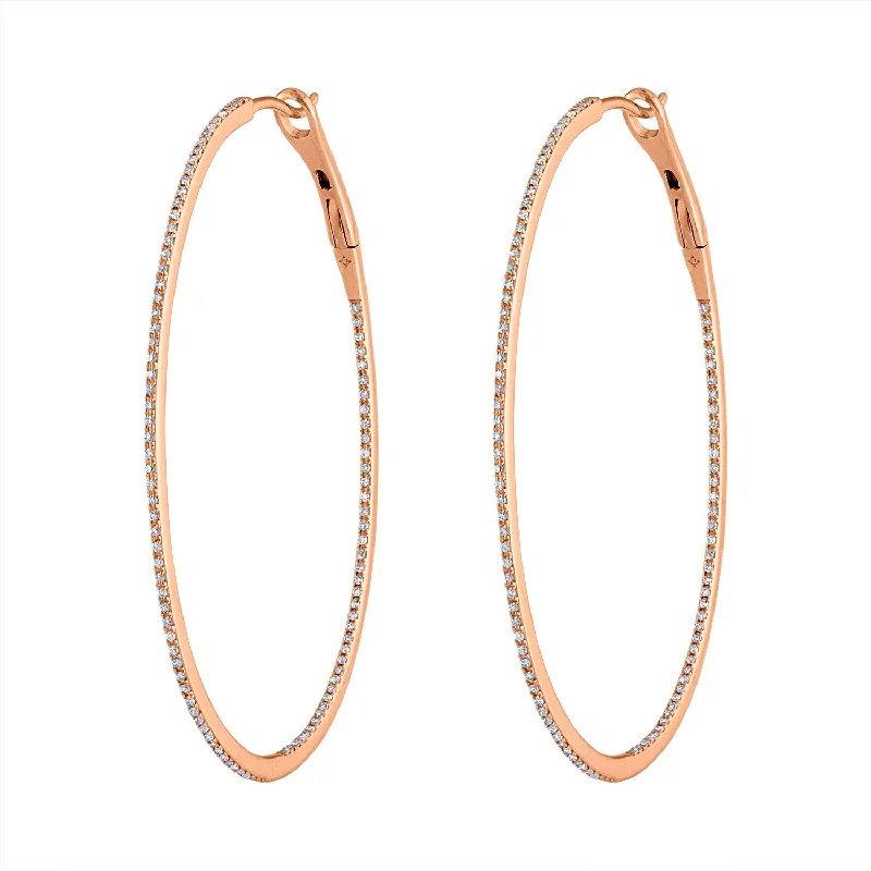 Minimalist Gold Earrings-14KT GOLD LARGE DIAMOND OVAL HOOP EARRING