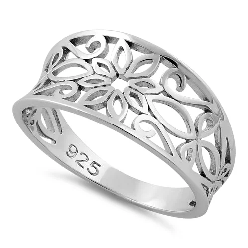 Luxury Promise Rings-Sterling Silver Filigree Flower Ring