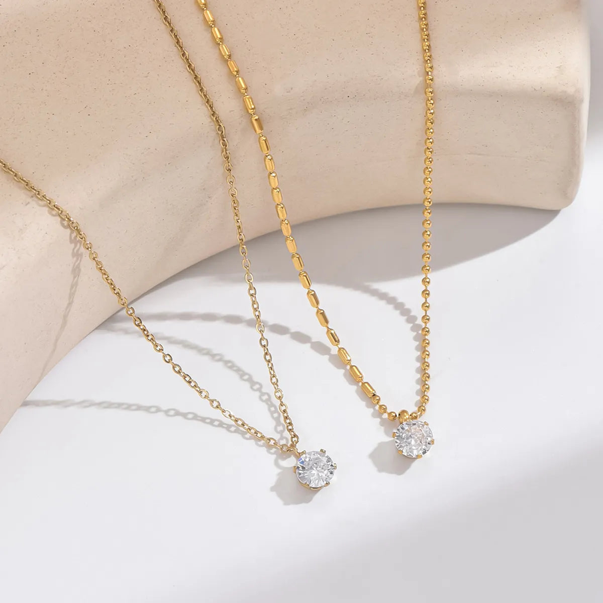 Shiny Necklaces-Simple Style Round Stainless Steel Plating Inlay Zircon 14k Gold Plated Pendant Necklace