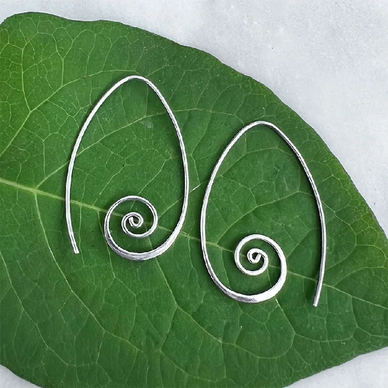 Black Gemstone Earrings-Spiral Around Earrings - Sterling Silver, Indonesia