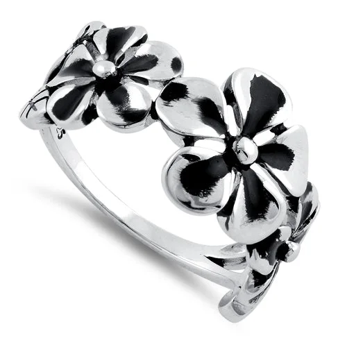 Designer Wedding Rings for Men-Sterling Silver Twilight Triple Plumeria Ring