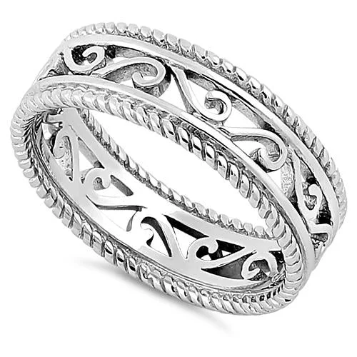 Art Deco Rings-Sterling Silver Unique Band Ring