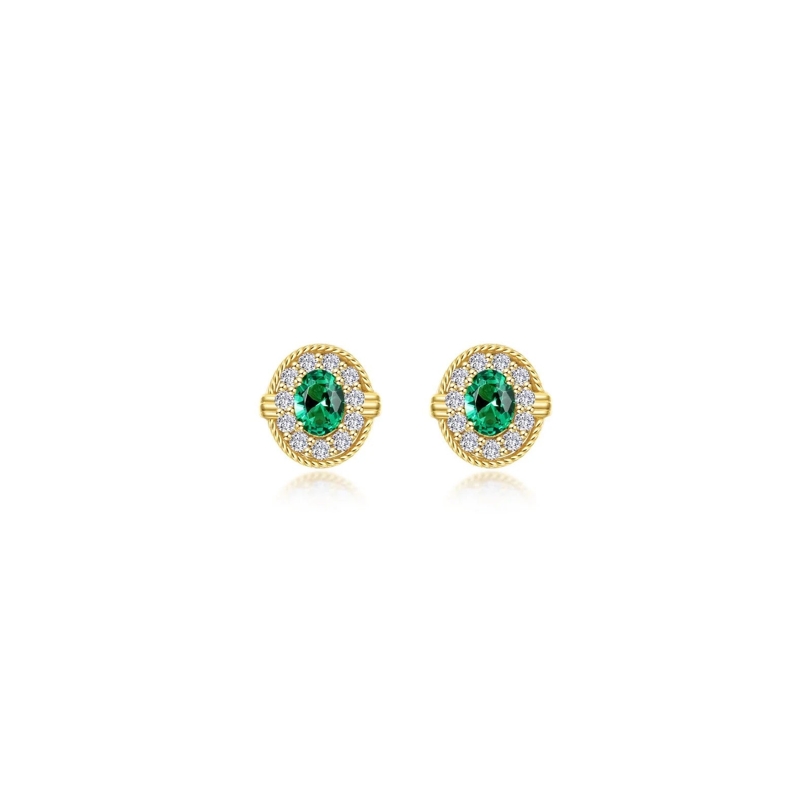 Modern Gold Drop Earrings-Lafonn Simulated Diamond & Emerald Halo Stud Earrings E0592CEG00