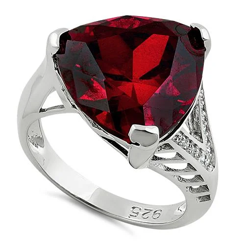 Simple Gold Rings-Sterling Silver Extravagant Trillion Dark Garnet CZ Ring