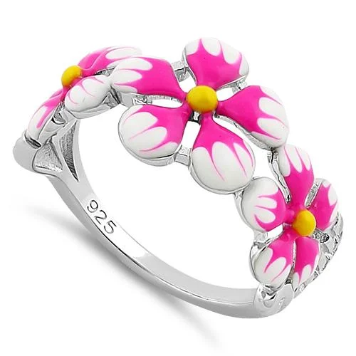 Custom Family Rings-Sterling Silver Hand-Painted Plumeria Ring