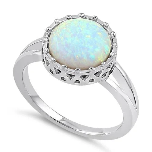 Custom Promise Rings-Sterling Silver Crown White Lab Opal Ring