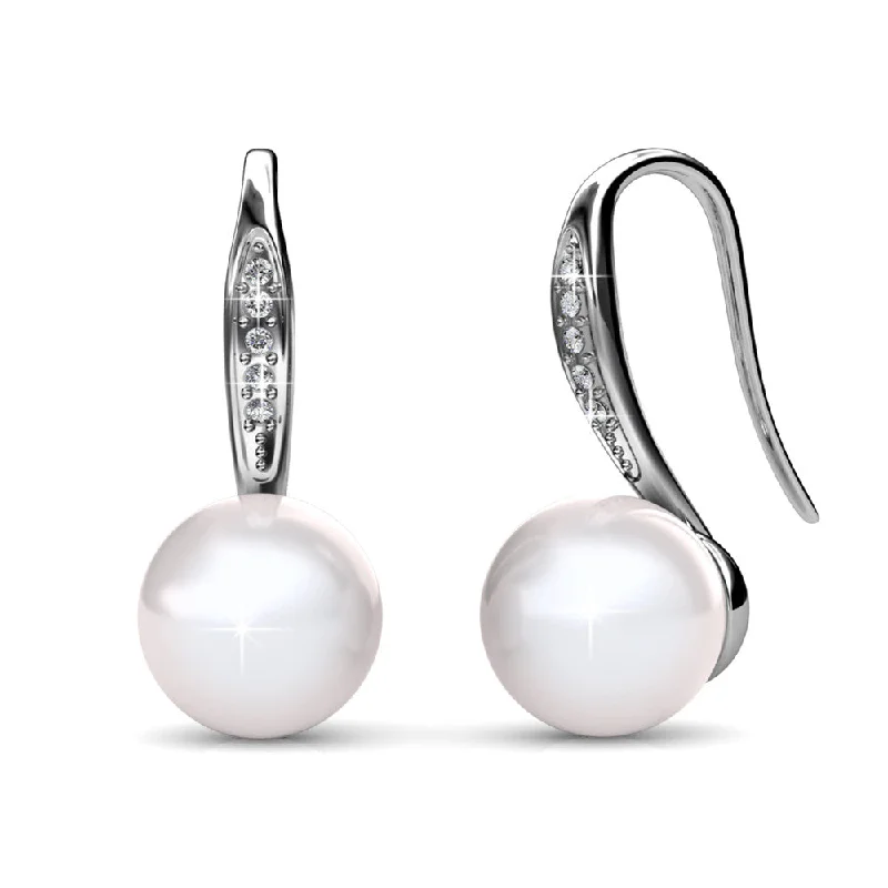 Bright Gold Earrings-Ann 18k White Gold Freshwater Pearl Drop Earrings with Swarovski Crystals