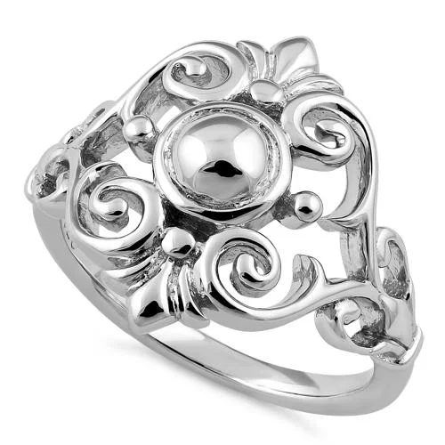 Customizable Birthstone Rings-Sterling Silver Fleur-de-lis Vines Ring