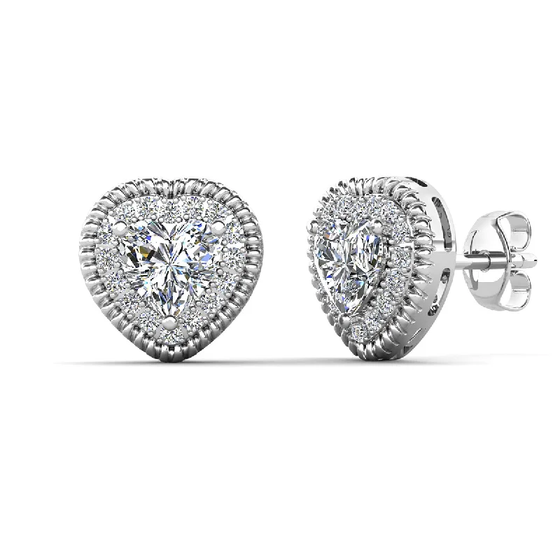 Designer Crystal Earrings-Coraline 18k White Gold Plated Silver Heart Stud Earrings with Simulated Diamond Crystals