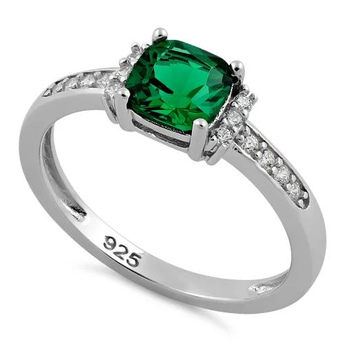 Matching Couples Rings-Sterling Silver Cushion Emerald CZ Ring