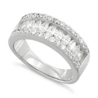 Designer Wedding Rings for Men-Sterling Silver Marquise CZ Ring