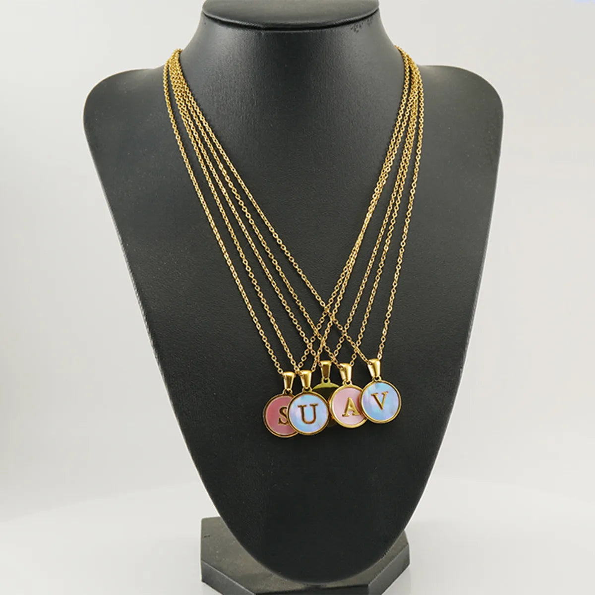 Colorful Gemstone Necklaces-Fashion Letter Titanium Steel Plating Shell Necklace