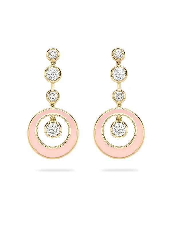 Silver and Rose Gold Earrings-Raindance Diamond Pink Enamel Yellow Gold Earrings