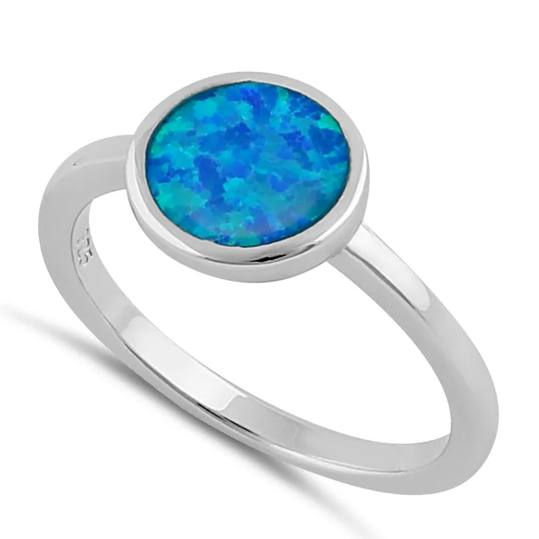 Simple Promise Wedding Rings-Sterling Silver Simple Round Blue Opal Ring