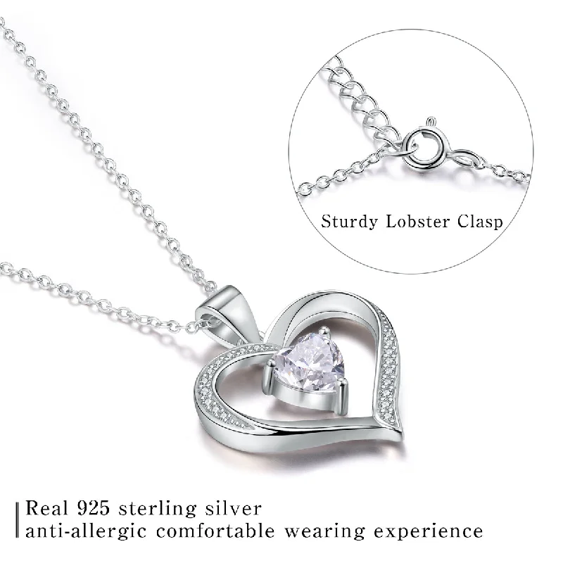 3D Printed Necklaces-Elegant Heart Shape Sterling Silver Plating Inlay Zircon Pendant Necklace