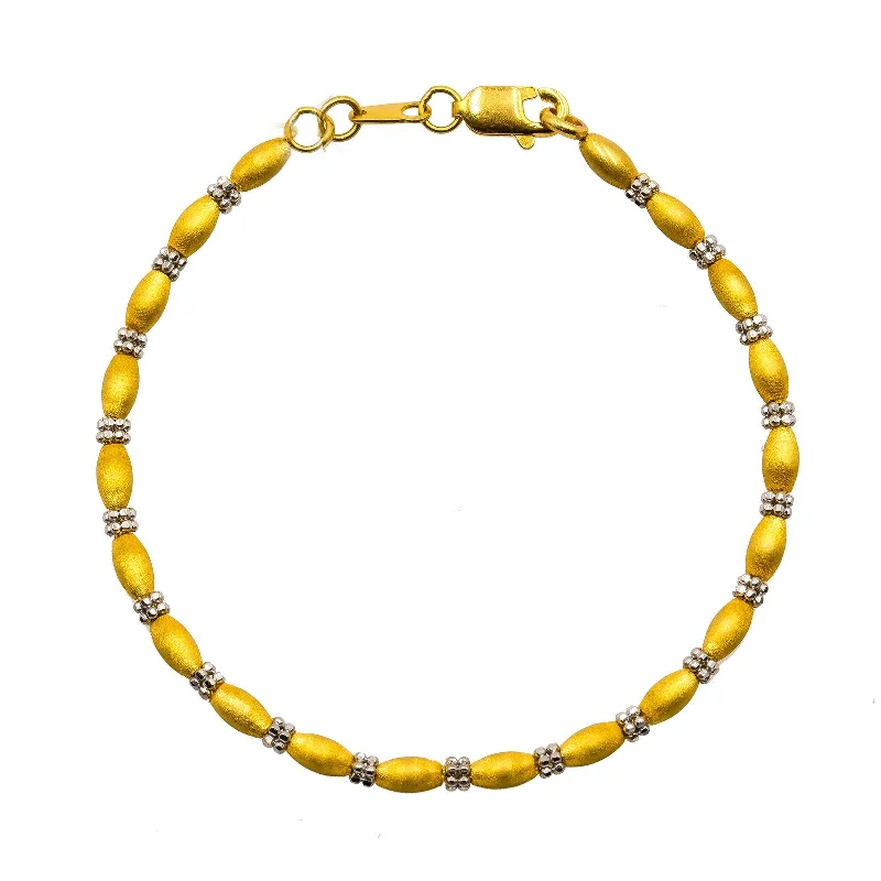 Designer Bracelets for Women-22K Multi Tone Gold Bracelet W/ Matte Oval Beads & Clustered Round Beads