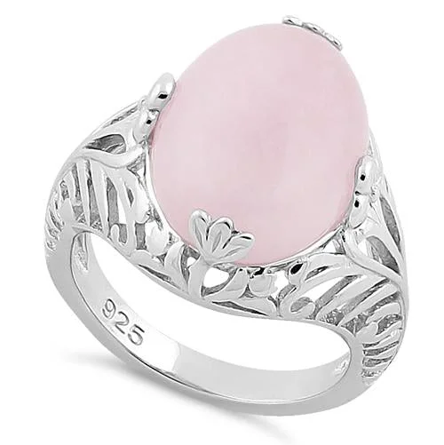 Engraved Wedding Bands-Sterling Silver Rose Quartz Gemstone Ring