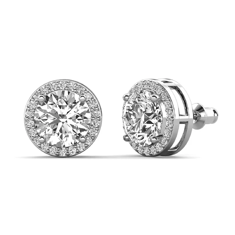 Luxury Drop Earrings-Ariel 18k White Gold Plated Halo Stud Earrings with Simulated Diamond Crystals.