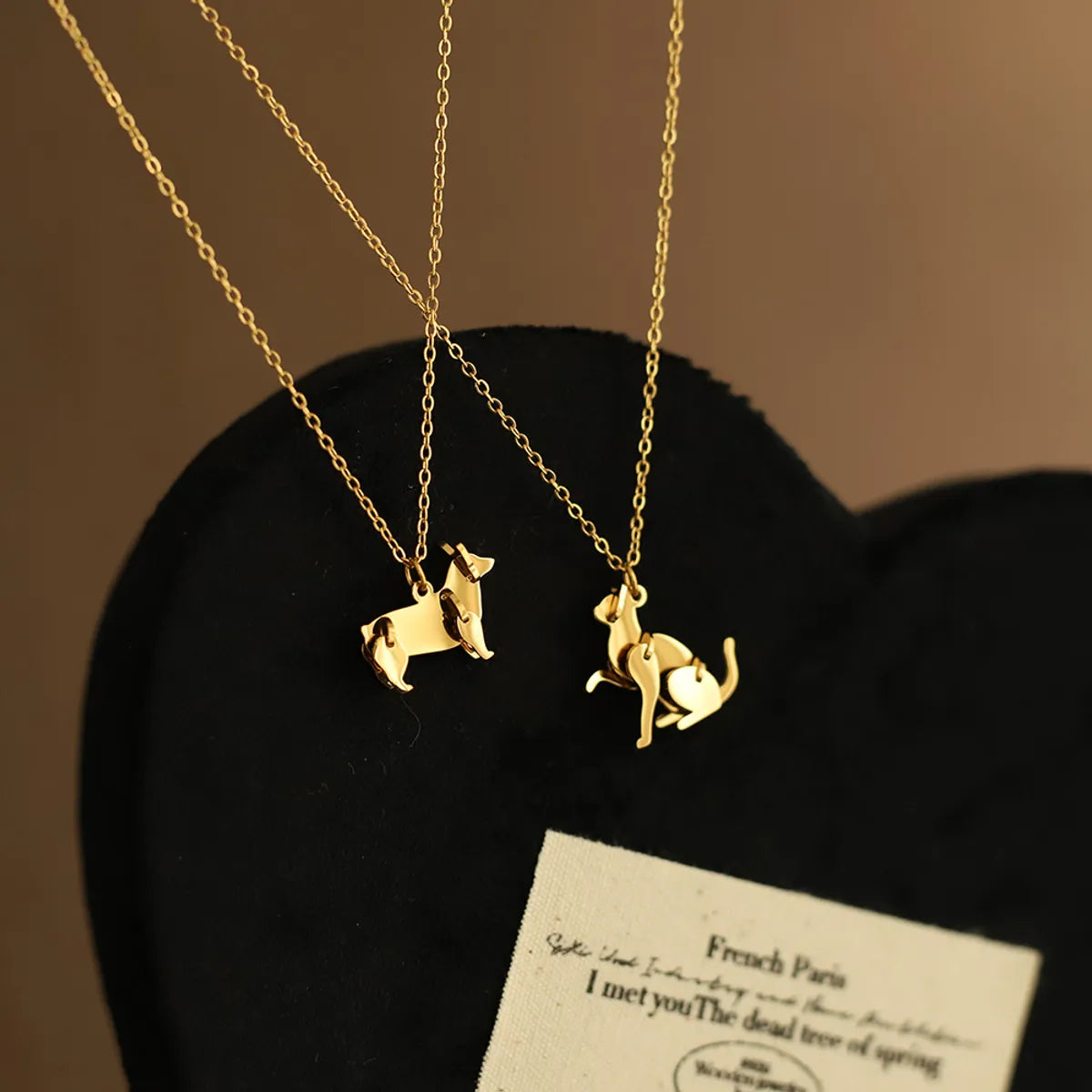 Anniversary Necklaces-Titanium Steel Gold Plated Cute Dog Asymmetrical Pendant Necklace