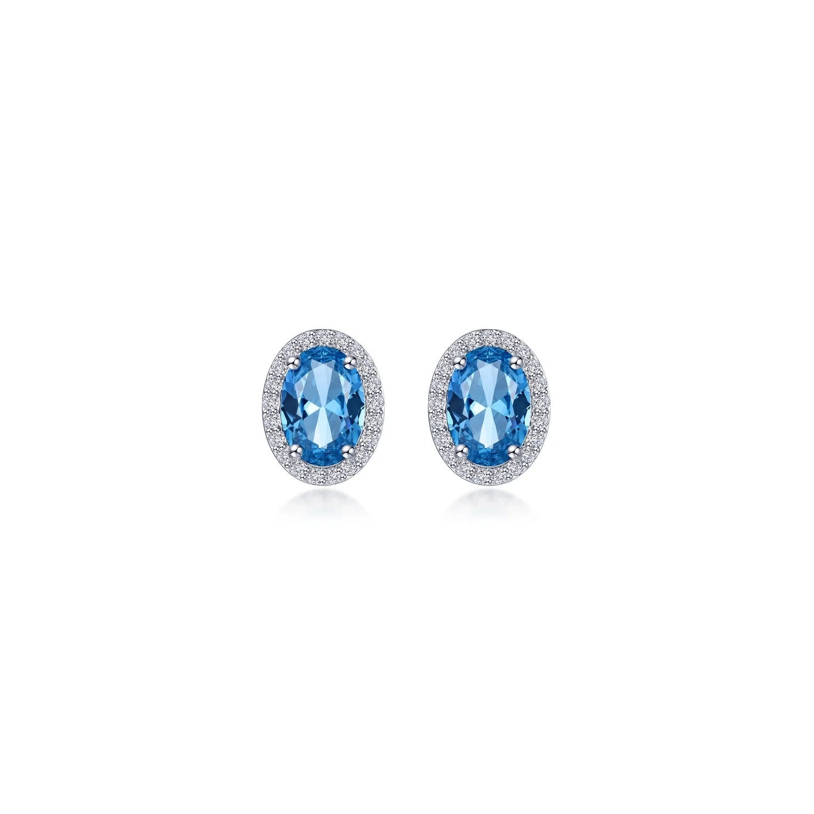 Classic Crystal Earrings-Lafonn Simulated Diamond & Blue Topaz Oval Halo Stud Earrings E0623BTP