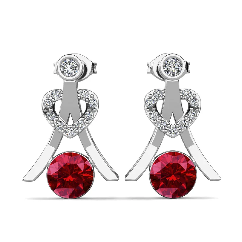 Large Pearl Drop Earrings-Serenity January Birthstone Garnet Earrings 18k White Gold Plated Silver Earrings with Round Cut Swarovski Crystals