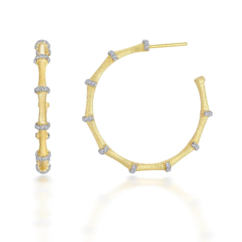 Custom Gemstone Hoop Earrings-Lafonn Simulated Diamond Elegant Bamboo Hoop Earrings E0458CLT