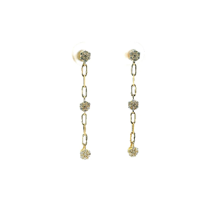 Crystal Hoop Drop Earrings-14K Yellow Gold 0.33cttw. Diamond Cluster Oval Link Dangle Stud Earrings