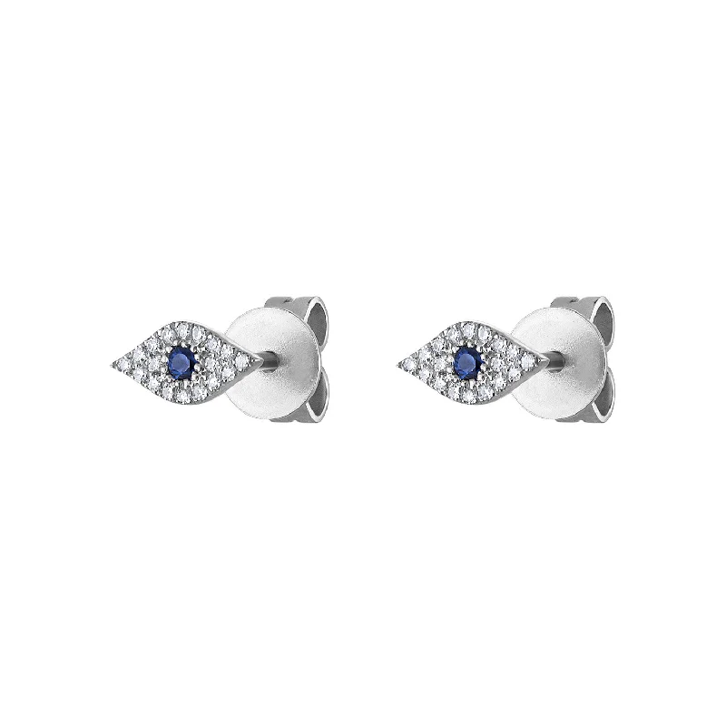 Large Silver Stud Earrings-14KT GOLD DIAMOND BLUE SAPPHIRE EVIL EYE STUD EARRING