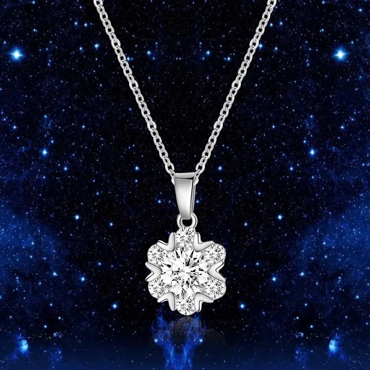 Women's Necklaces-201 Stainless Steel Copper Inlay Snowflake Zircon Pendant Necklace