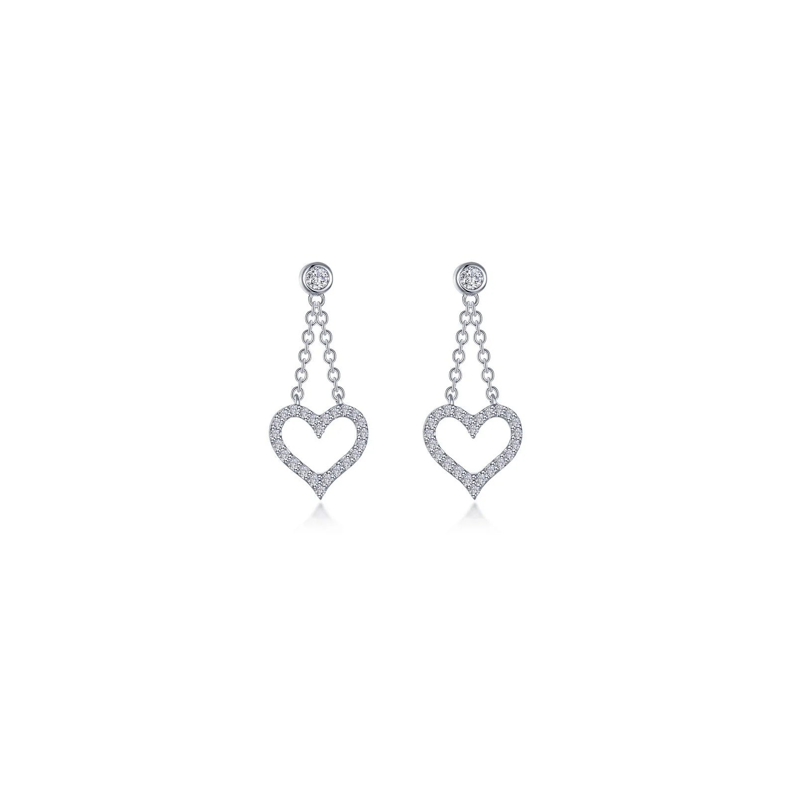 Silver and Pearl Earrings-Lafonn Simulated Diamond Cut-out Heart Dangle Earrings E0616CLP00