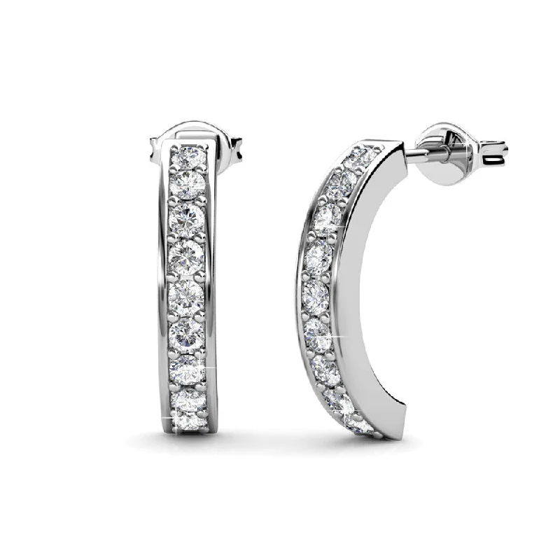 Modern Crystal Hoop Earrings-Erin 18k White Gold Plated Half Hoop Earrings with Swarovski Crystals