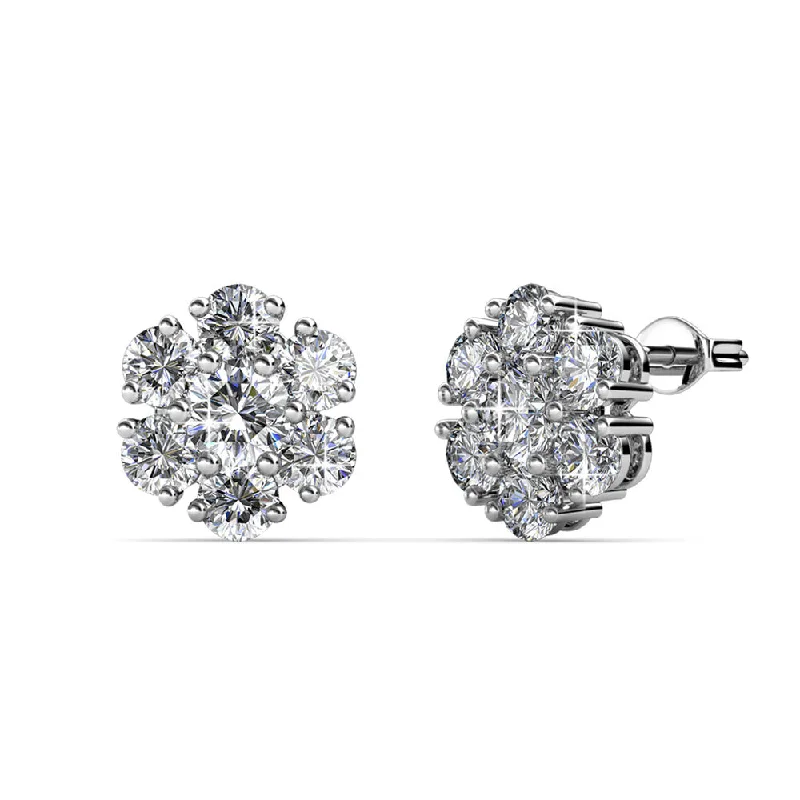 Sparkling Stud Earrings-Maggie 18k White Gold Plated Flower Stud Earrings with Swarovski Crystals