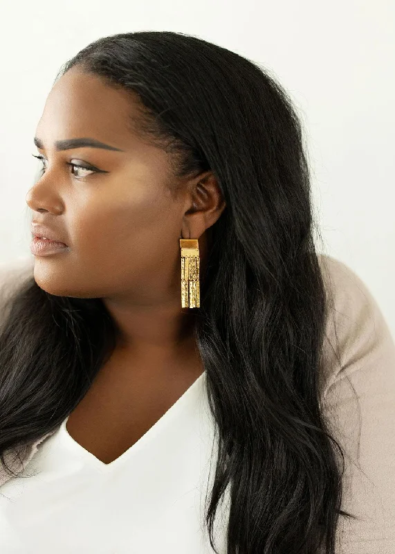 Creative Drop Earrings-Shimmer | Hammered Gold Waterfall Earrings