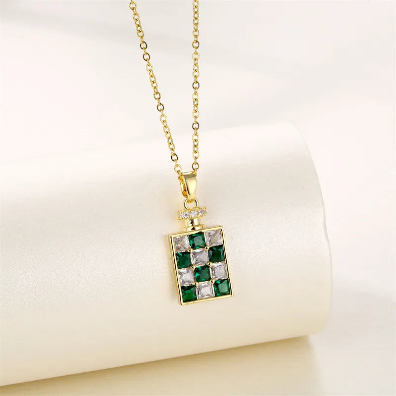 Talisman Necklaces-Ferroalloy (201 Stainless Steel) Brass 18K Gold Plated Simple Style Classic Style Plating Inlay Perfume Bottle Zircon Pendant Necklace