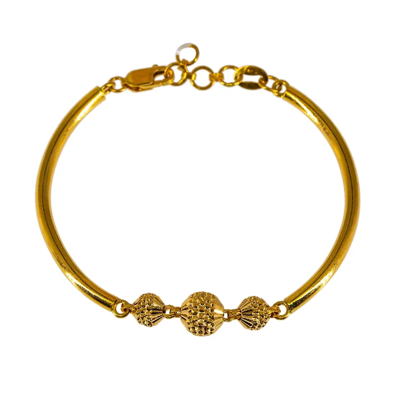 Silver Gemstone Bracelets for Women-22K Yellow Gold Bracelet W/ Centered Detailed Spindle Beads