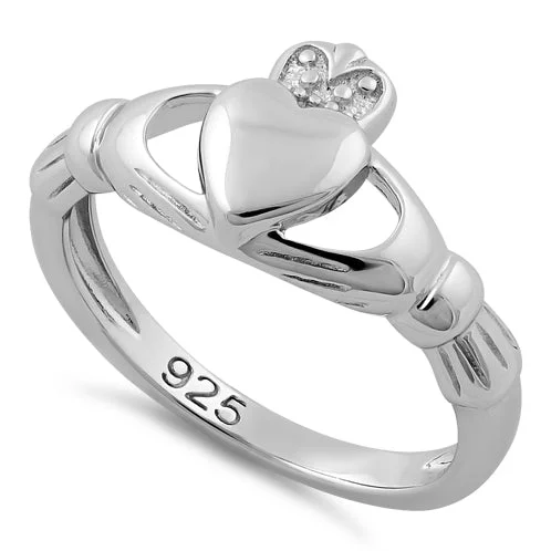 Elegant Engagement Rings-Sterling Silver Plain Claddagh Ring