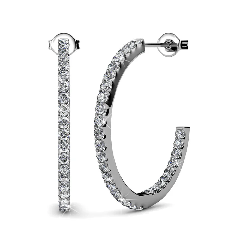 Modern Drop Stud Earrings-Rosalyn 18k White Gold Plated Hoop Earrings with Swarovski Crystals