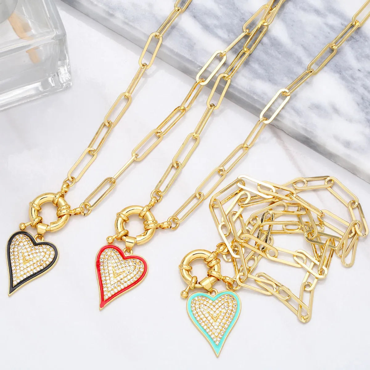 Christmas Necklaces-Fashion Heart Copper 18k Gold Plated Necklace In Bulk