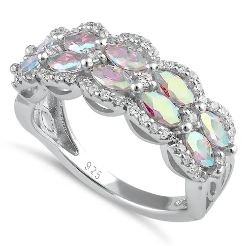 Personalized Wedding Band Sets-Sterling Silver Iridescent Rainbow CZ Ring