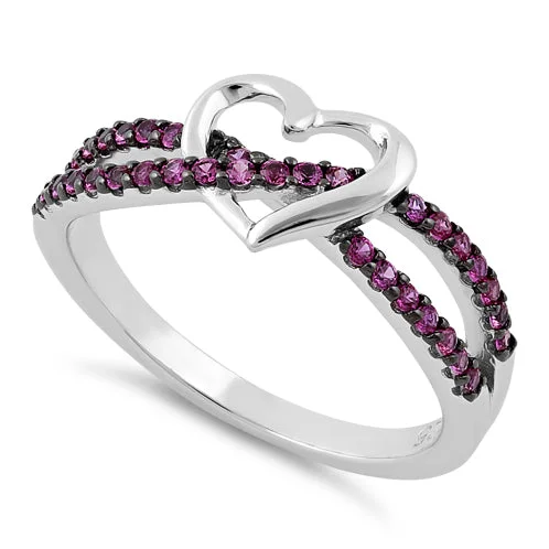 Matching Engagement Rings Sets for Couples-Sterling Silver Heart Ruby CZ Ring